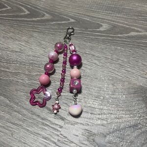Chunky Pink Beaded Keychain with Star Charm